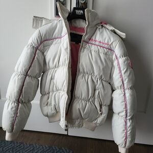 Stylish White and Pink Puffer Jacket for Kids